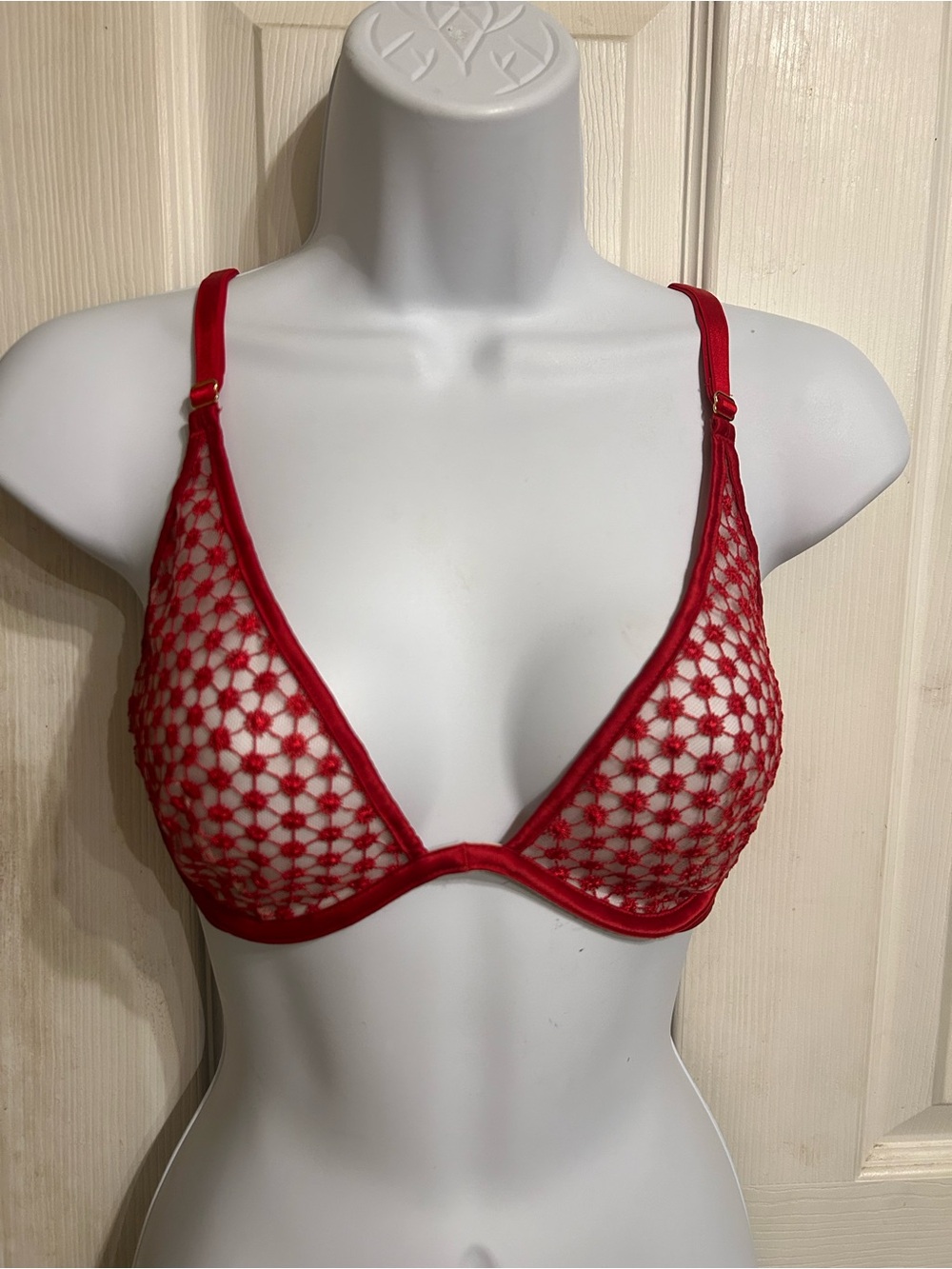 Victoria's Secret Red Sheer Lace Plunge Bra